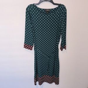 Liz Claiborne Career Women’s geo print jersey stretch dress M Teal Multi